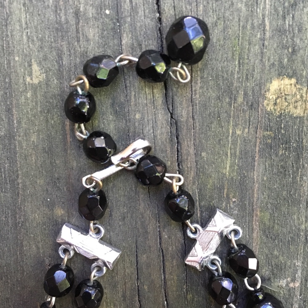 Vintage Black Glass Beads Double Stranded Necklace - Picture 5 of 9